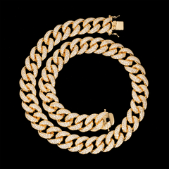 GL 15MM Miami Cuban Link Chain Iced Out 5A+ Diamond In 16K Glod Plated