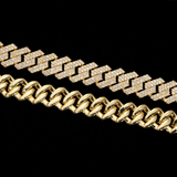 GL 14MM Cuban Link Chain G-link Iced Out 5A+ Diamnd In 16K Glod Plated