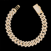 GL 14MM Cuban Link Chain G-link Iced Out 5A+ Diamnd In 16K Glod Plated