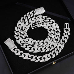 GL 15MM Miami Cuban Link Chain Iced Out G-link In 16K Glod Plated
