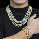 GL 15MM Miami Cuban Link Chain Iced Out G-link In 16K Glod Plated