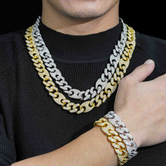 GL 15MM Miami Cuban Link Chain Iced Out G-link In 16K Glod Plated