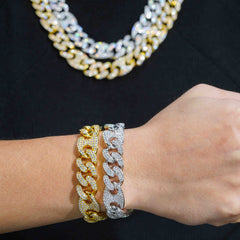 GL 15MM Miami Cuban Link Chain Iced Out G-link In 16K Glod Plated