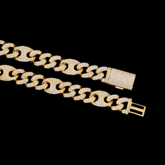 GL 15MM Miami Cuban Link Chain Iced Out G-link In 16K Glod Plated
