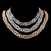 GL 16mm Prong Baguette Cuban Link Chain 5A+ Diamond 16k Gold Plated