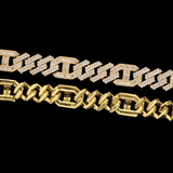 GL 16mm Prong Baguette Cuban Link Chain 5A+ Diamond 16k Gold Plated