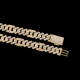 GL 16mm Prong Baguette Cuban Link Chain 5A+ Diamond 16k Gold Plated