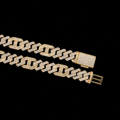 GL 16mm Prong Baguette Cuban Link Chain 5A+ Diamond 16k Gold Plated