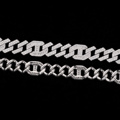GL 16mm Prong Baguette Cuban Link Chain 5A+ Diamond 16k Gold Plated