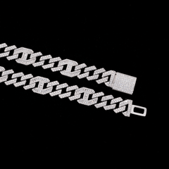 GL 16mm Prong Baguette Cuban Link Chain 5A+ Diamond 16k Gold Plated