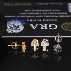 【US 3 Days Delivery】GL Iced Out Tiny Cross Earring Paved VVS Round Cut Moissanite 16K Gold Plated