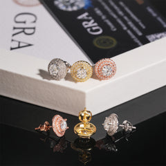 【US 3 Days Delivery】GL 10mm Full Moissanite lced Out Double Halo 16K Gold Plated S925 Silver Earings