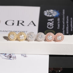 【US 3 Days Delivery】GL 10mm Full Moissanite lced Out Double Halo 16K Gold Plated S925 Silver Earings