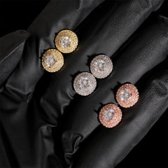 【US 3 Days Delivery】GL 10mm Full Moissanite lced Out Double Halo 16K Gold Plated S925 Silver Earings