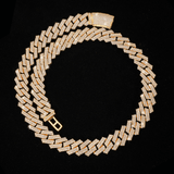 GL 14MM Cuban Link Chain G-link Iced Out 5A+ Diamnd In 16K Glod Plated