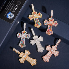 GL Iced Out Color Cross Hip Hop Silver VVS Moissanite Pendant