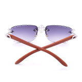GL Hip-Hop Rimless Sunglasses VVS Moissanite Inlay Cross Bridge & Multicolor Lenses Wooden Arms