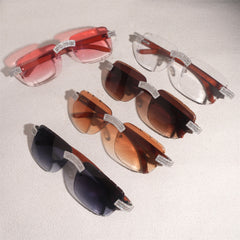 GL Hip-Hop Rimless Sunglasses VVS Moissanite Inlay Bridge & Multicolor Lenses Wooden Arms