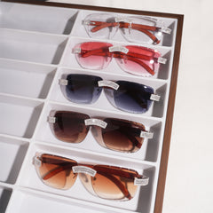 GL Hip-Hop Rimless Sunglasses VVS Moissanite Inlay Bridge & Multicolor Lenses Wooden Arms