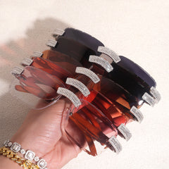 GL Hip-Hop Rimless Sunglasses VVS Moissanite Inlay Bridge & Multicolor Lenses Wooden Arms