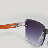 GL Hip-Hop Rimless Sunglasses VVS Moissanite Inlay Bridge & Multicolor Lenses Wooden Arms