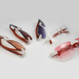 GL Hip-Hop Rimless Sunglasses VVS Moissanite Inlay Bridge & Multicolor Lenses Wooden Arms
