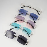 GL Hip-Hop Rimless Sunglasses VVS Moissanite Inlay Metal Arms & Multicolor Lenses