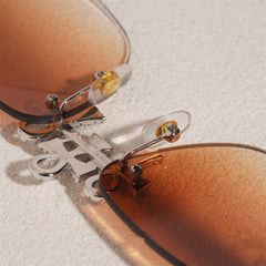 GL Hip-Hop Rimless Sunglasses VVS Moissanite Ankh Bridge & Multicolor Lenses Red Wooden Arms