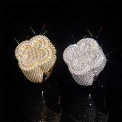 GL Iced Out Clover Baguette Moissanite Diamond Ring