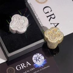 GL Iced Out Clover Baguette Moissanite Diamond Ring