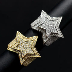 GL Hip Hop Duoble-layered Star Shaped Pave Moissanite Diamond Ring