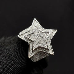 GL Hip Hop Duoble-layered Star Shaped Pave Moissanite Diamond Ring