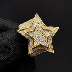 GL Hip Hop Duoble-layered Star Shaped Pave Moissanite Diamond Ring