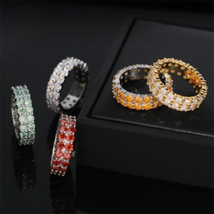 GL 2 Rows Colorful Moissanite Eternity Band Rings