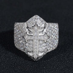 GL Iced Out Gothic Tupac Cross Moissanite Diamond Ring