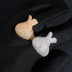 GL 925 Silver inlaid Moissanite Money Bag Hiphop Ring