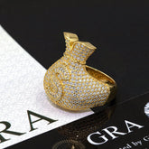 GL 925 Silver inlaid Moissanite Money Bag Hiphop Ring