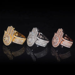 GL Square Palm Hip Hop Ring 925 Silver inlaid Moissanite Men's and Women's Ring