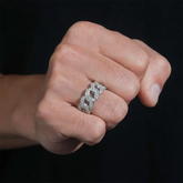 GL Iced Out Round Brilliant Cut Moissanite Cuban Link Bnad Ring