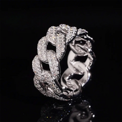 GL Iced Out Round Brilliant Cut Moissanite Cuban Link Bnad Ring