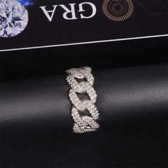 GL Iced Out Round Brilliant Cut Moissanite Cuban Link Bnad Ring