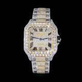 Two-Tone Roman Dial Iced Out Moissanite Watch – Pavé Luxury Hip-Hop Edition