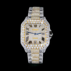 Two-Tone Roman Dial Iced Out Moissanite Watch – Pavé Luxury Hip-Hop Edition