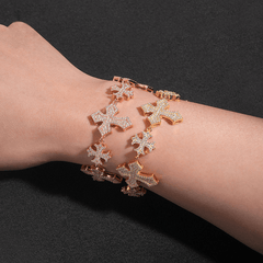 GL S925 Moissanite Diamond Pave Royal Cross Link Bracelet