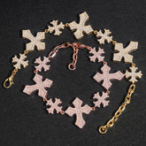 GL S925 Moissanite Diamond Pave Royal Cross Link Bracelet