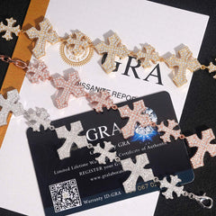 GL S925 Moissanite Diamond Pave Royal Cross Link Bracelet