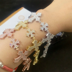 GL S925 Moissanite Diamond Pave Royal Cross Link Bracelet