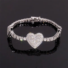 GL Heart Shaped 925 Silver VVS Moissanite Bracelet 3mm Tennis Chain