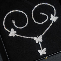 GL Butterfly S925 Silver Moissanite Diamond Tennis Necklace