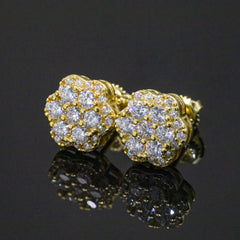 【US 3 Days Delivery】GL 9.2MM Full Moissanite lced Out Flower 16K Gold Plated Stud Earings